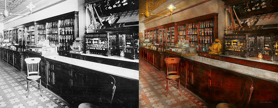 Bottle Photograph - Pharmacy - W.B. Danforth Drugs 1895 - Side by Side by Mike Savad