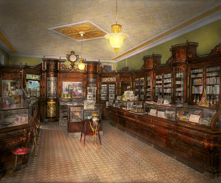 Vintage Photograph - Pharmacy - Wellers Pharmacy 1915 by Mike Savad