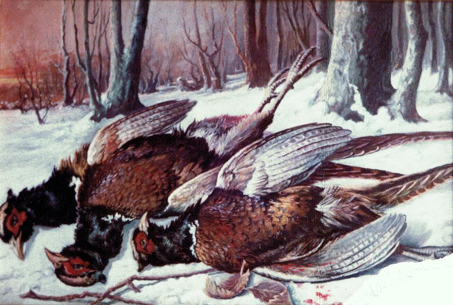 Tree Painting - Pheasants Hunt - SOLD by Florentina Popa