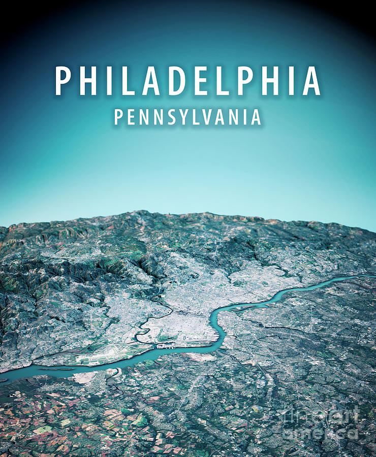 Philadelphia 3D Render Satellite View Topographic Map Vertical Digital ...