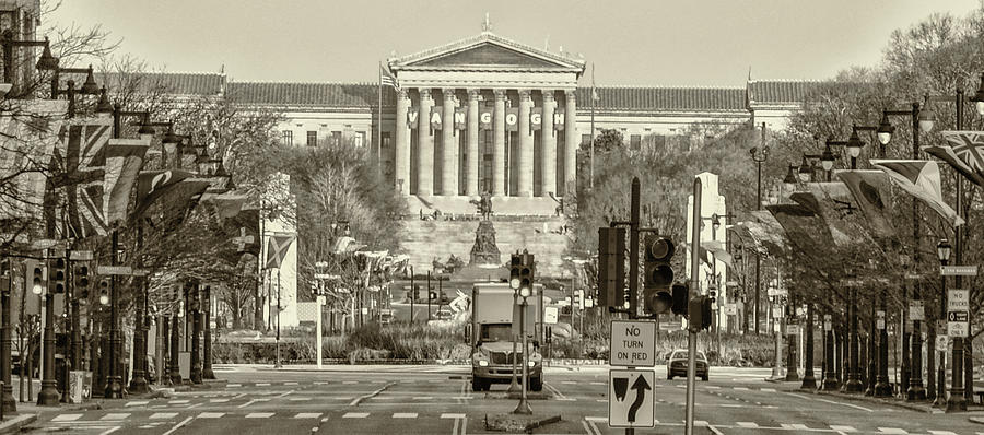 Philadelphia Art Museum from The Parkway in Sepia Photograph by Bill Cannon