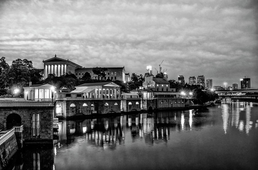 Philadelphia Art Museum - Night Shot in Black and White Photograph by Bill Cannon