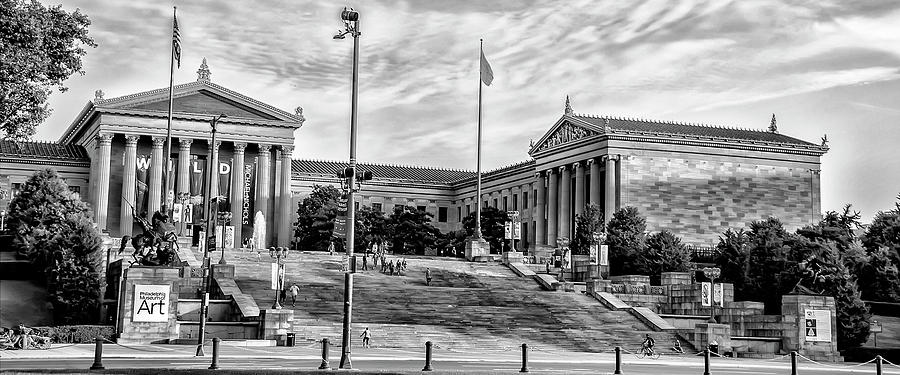 Philadelphia - Art Museum  - Rocky Steps in Black and White Photograph by Bill Cannon
