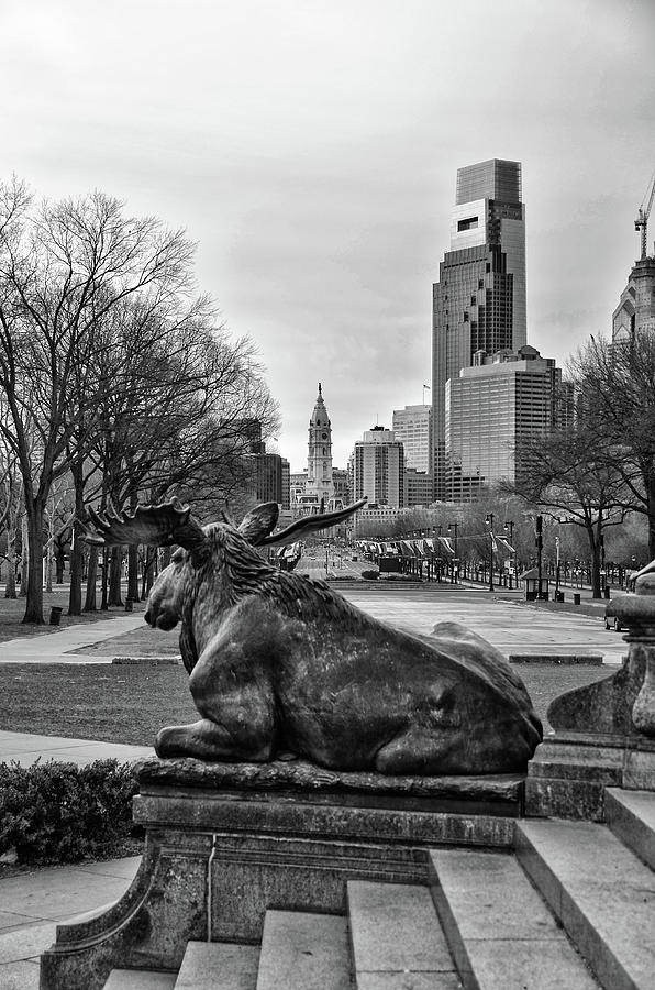 Philadelphia - Ben Franklin Parkway ib Black and White Photograph by Bill Cannon