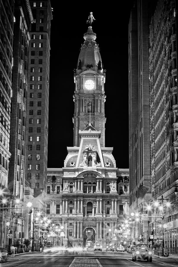 Us Photograph - Philadelphia City Hall at Night by Val Black Russian Tourchin