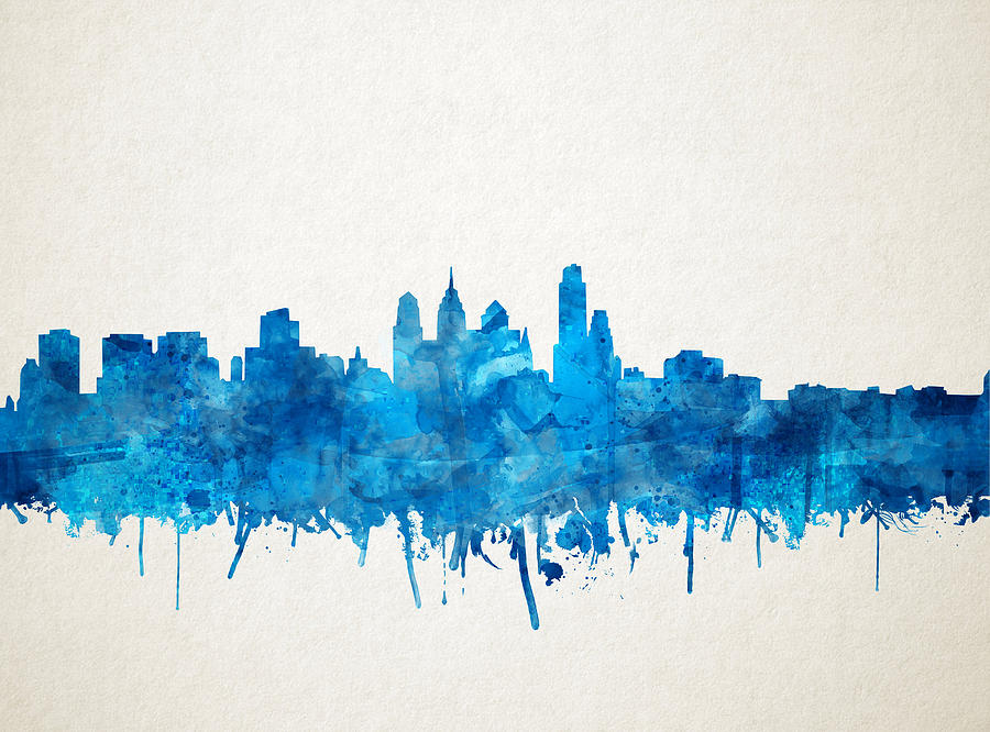Philadelphia City Skyline Blue Painting by Bekim M