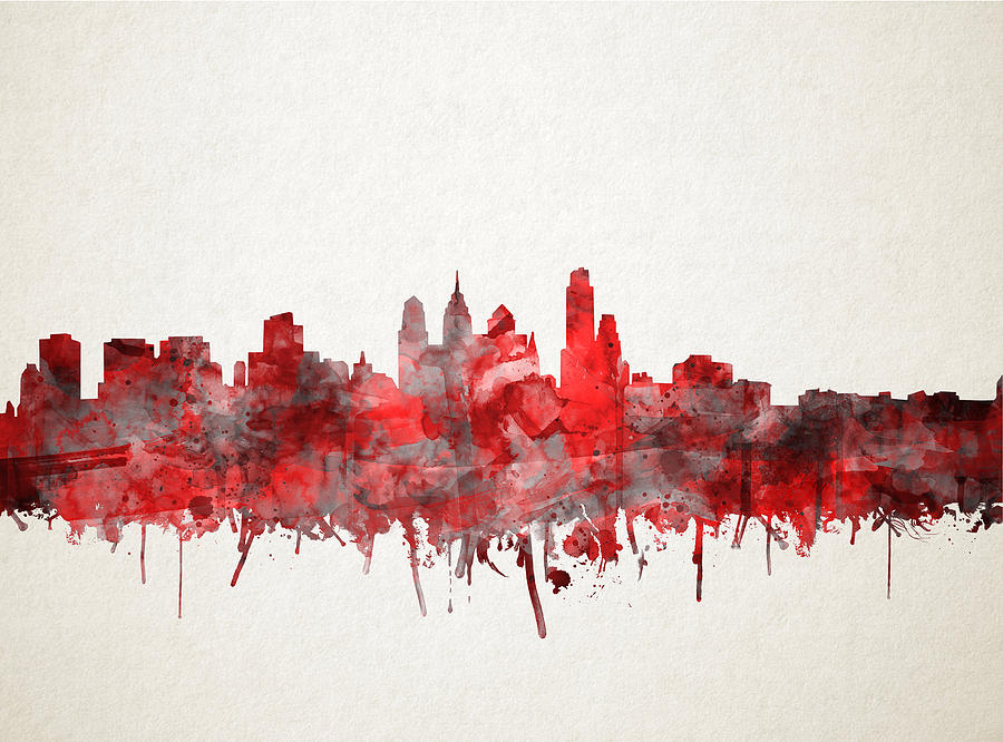 Philadelphia City Skyline Red Painting by Bekim M
