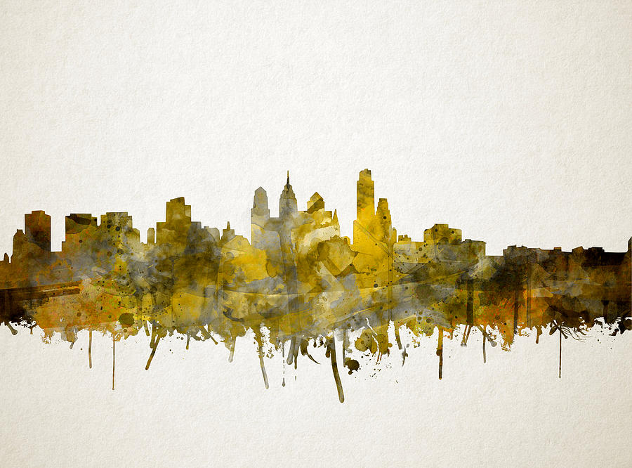 Philadelphia City Skyline Sepia Painting by Bekim M