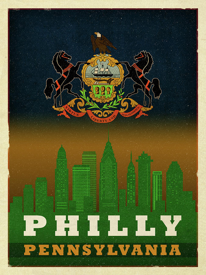 Philadelphia Mixed Media - Philadelphia City Skyline State Flag Of Pennsylvania Art Poster Series 014 by Design Turnpike