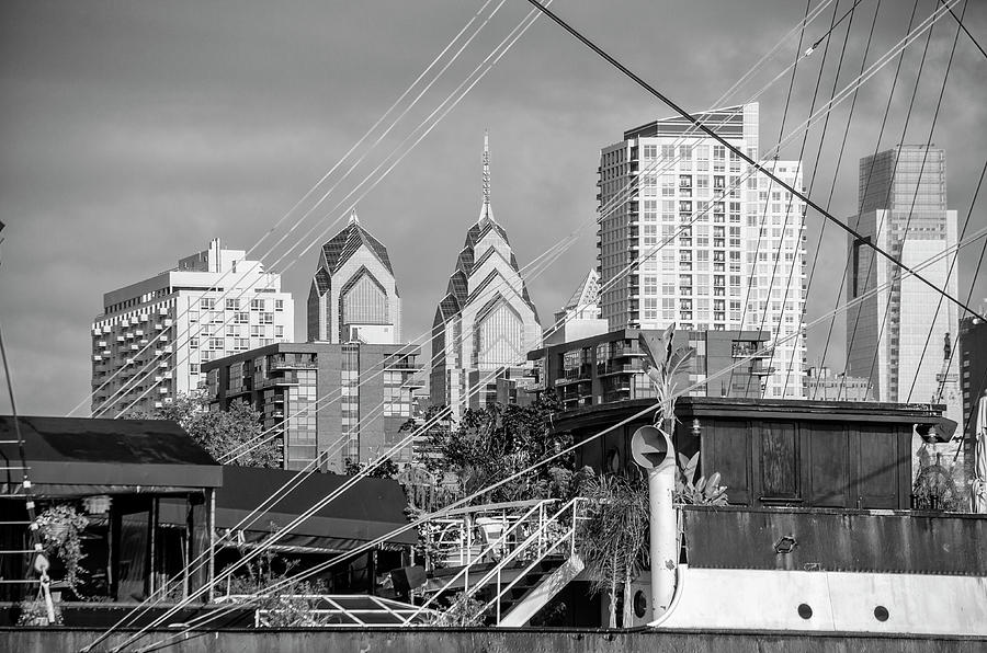 Philadelphia from Penns Landing in Black and White Photograph by Bill Cannon