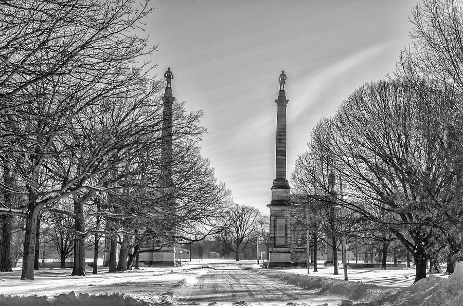 Philadelphia in Winter - Smith Memorial Arch in Black and White Photograph by Bill Cannon