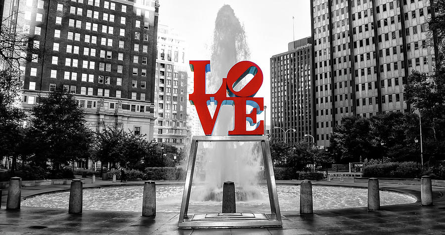Philadelphia - Love Statue - Black and White and Color Photograph by Bill Cannon