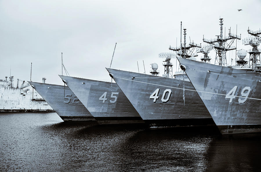 Philadelphia Navy Yard - Retired Fleet in Gray Photograph by Bill Cannon