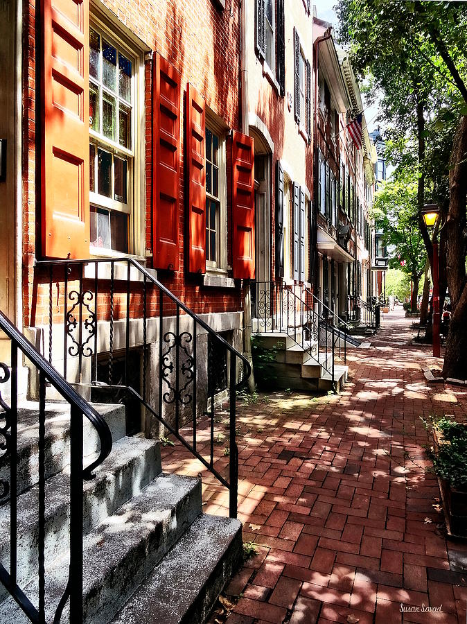 Philadelphia PA Street With Orange Shutters Photograph by Susan Savad