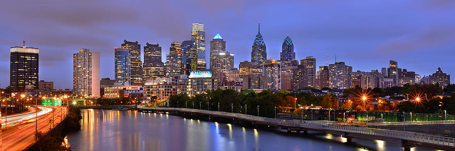 Philadelphia Philly Skyline at Dusk from near South Color Panorama Photograph by Jon Holiday