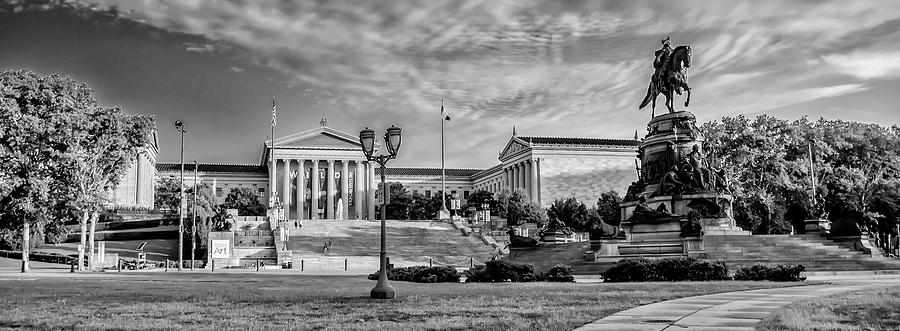Philadelphia Sights - The Museum of Art Panorama in Black and Wh Photograph by Bill Cannon