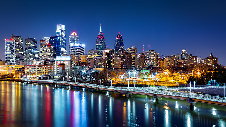 Philadelphia skyline by night Photograph by Mihai Andritoiu