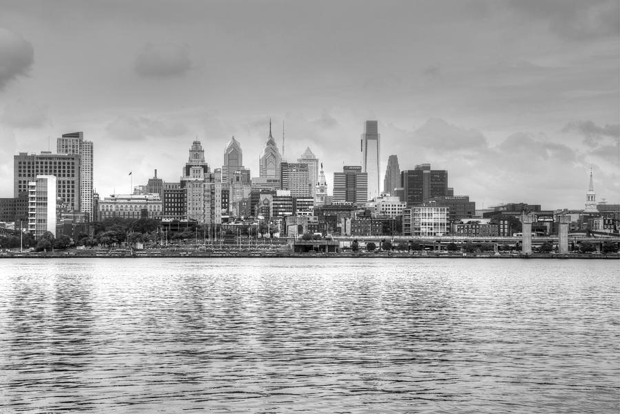 Philadelphia Skyline in Black and White Photograph by Jennifer Ancker