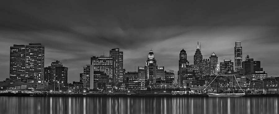 Philadelphia Skyline Panorama BW Photograph by Susan Candelario