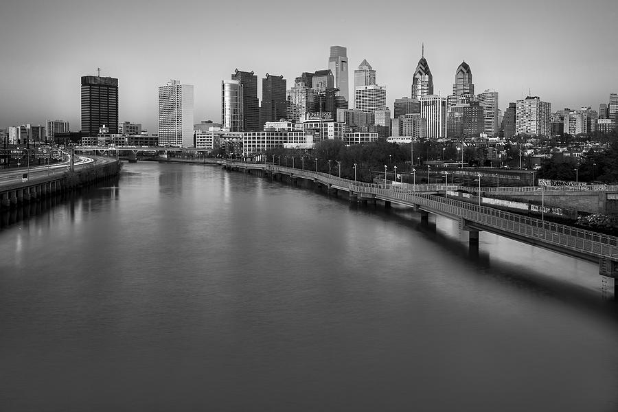 Philadelphia Skyline Pastels BW Photograph by Susan Candelario