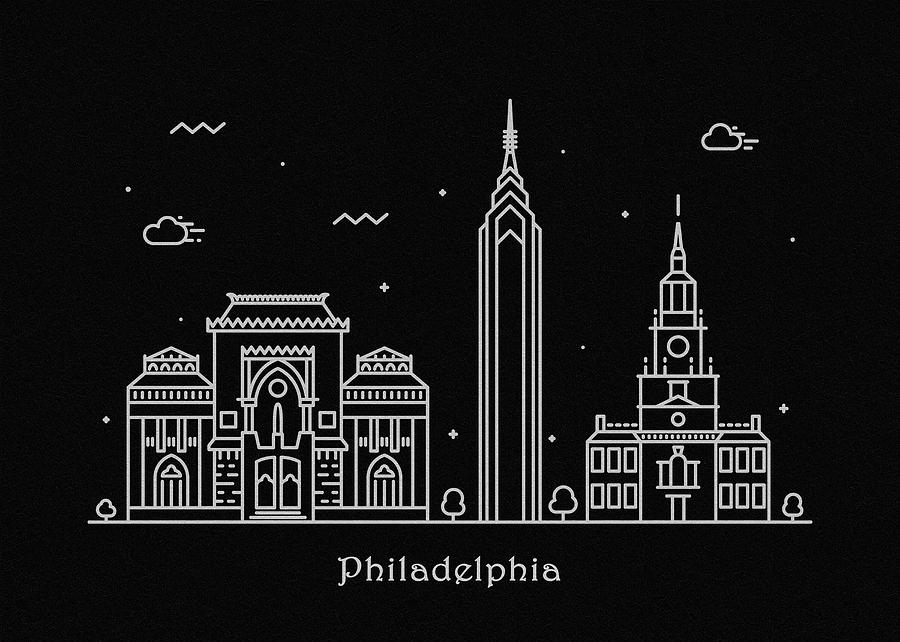 Philadelphia Skyline Travel Poster Drawing by Inspirowl Design
