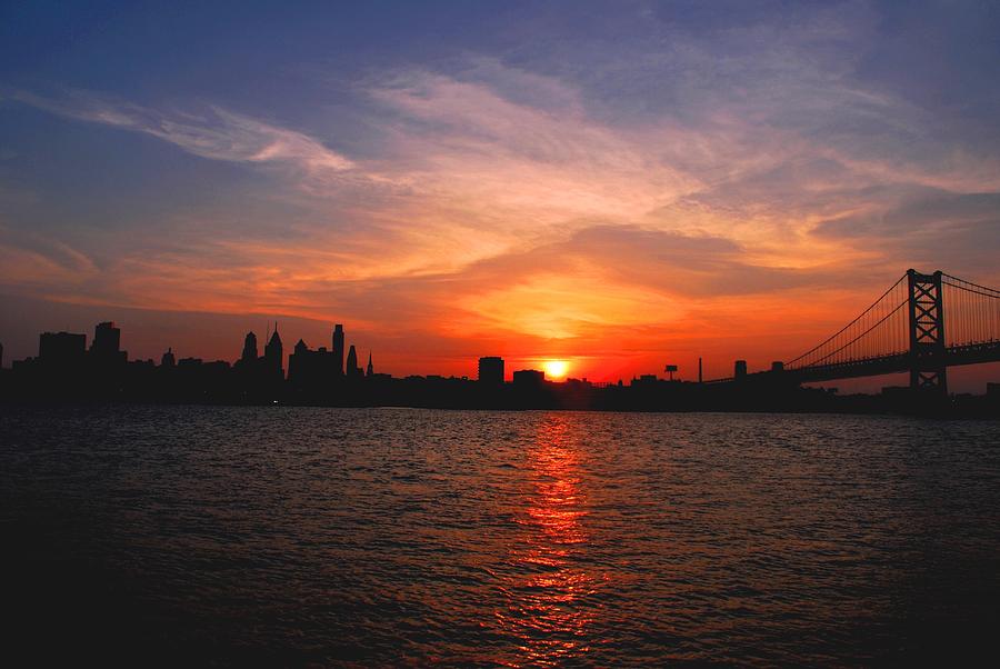 Philadelphia Photograph - Philadelphia Skyline with Bridge Sunset  by Matt Quest