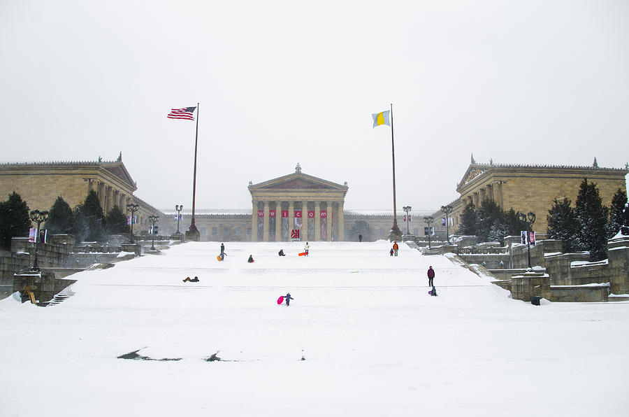 Philadelphia - Sledding on the Art Museum Steps  Photograph by Bill Cannon