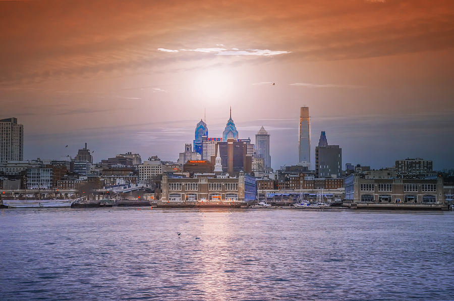 Philadelphia Sunset from Camden Photograph by Bill Cannon