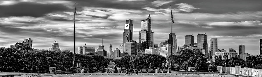 Philadelphia Wide View - Panorama in Black and White Photograph by Bill Cannon