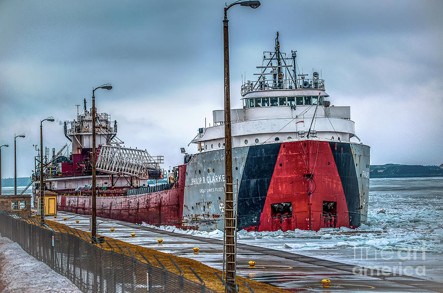 Philip Clark West Pier Soo Locks -3126  Great Lakes Freighters Photograph by Norris Seward