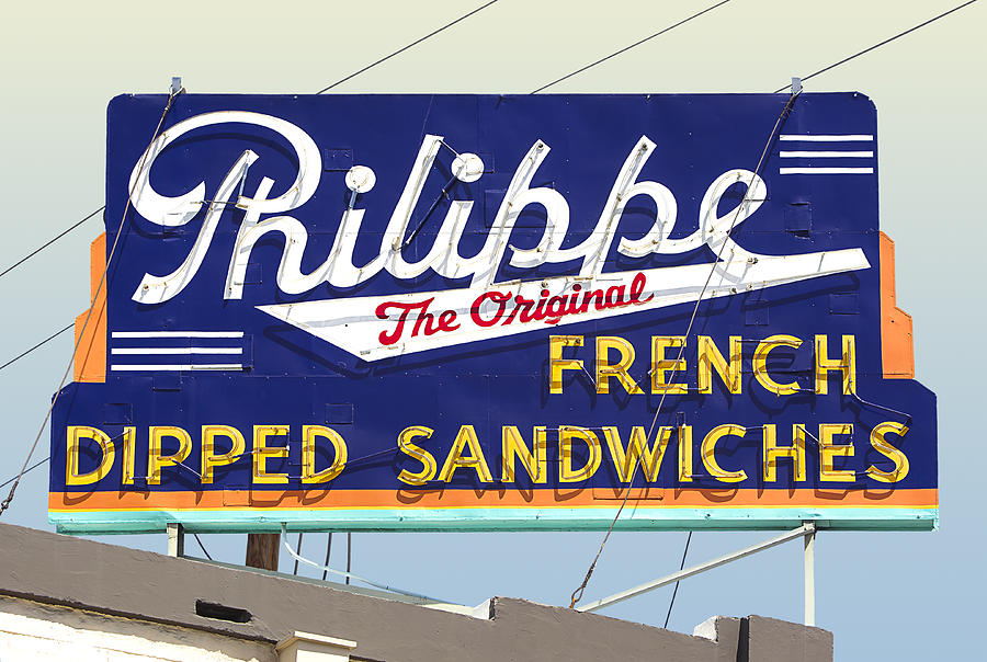 Vintage Photograph - Philippe French Dipped Sandwiches Vintage Neon Sign in Los Angeles CA by John Wayland