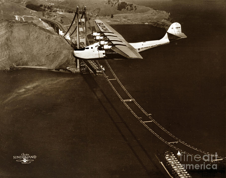 San Francisco Photograph - Philippine Clipper a Pan Am Clipper over the Golden Gate Bridge  1935 by Monterey County Historical Society