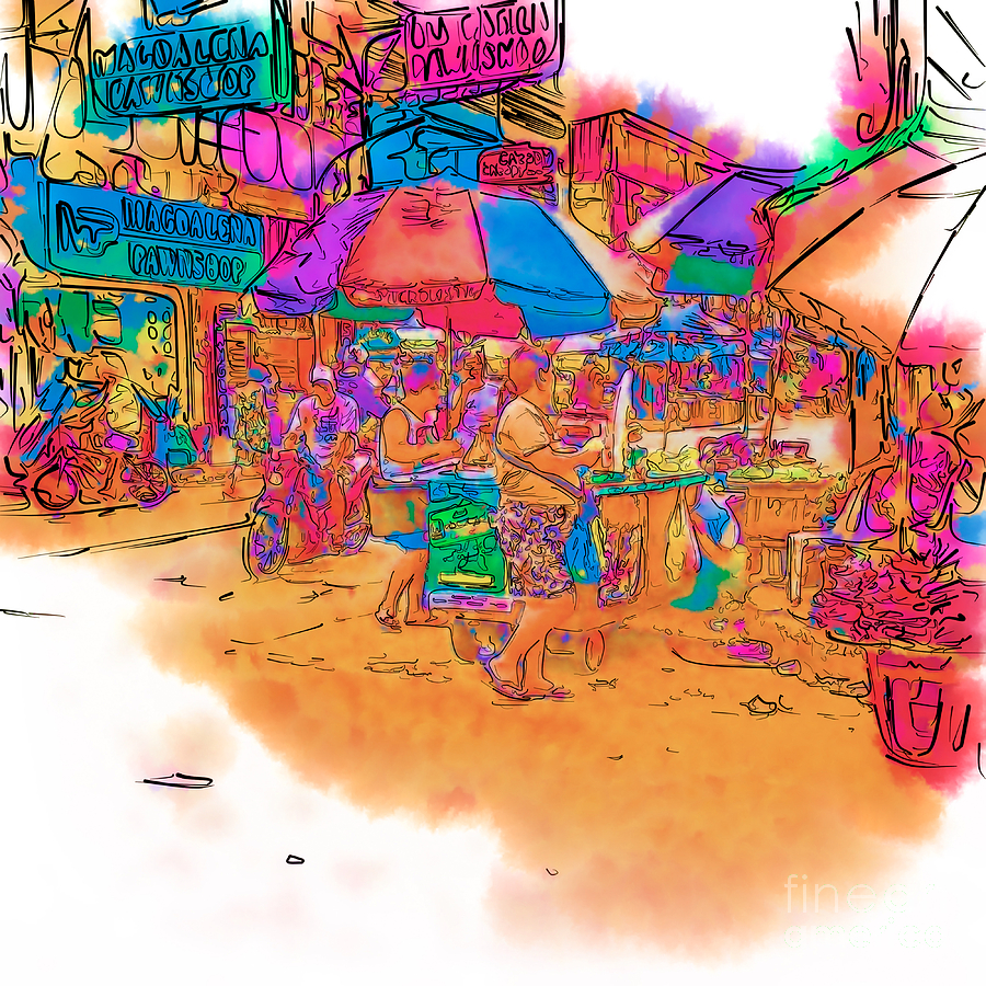 Philippine Open Air Market Drawing by Rolf Bertram