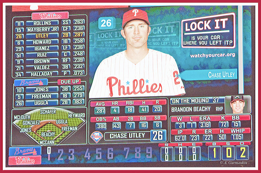 Phillies Scoreboard, Chase Utley, Second Baseman Photograph by A