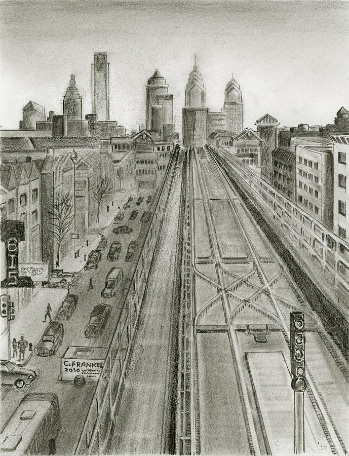Philly Blue Line Drawing by Carl Frankel
