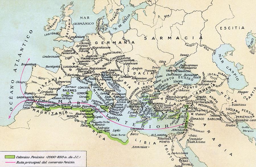 Phoenician Colonies And Area Of Drawing By Vintage Design Pics 