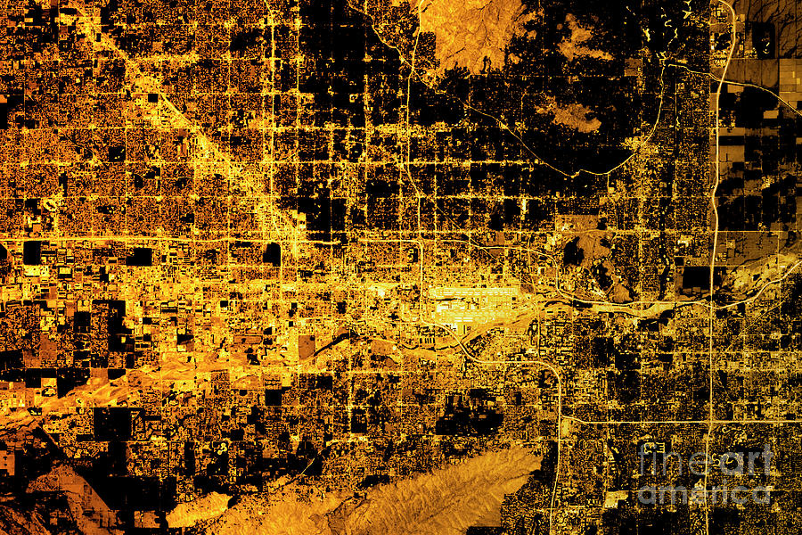 Phoenix Digital Art - Phoenix Abstract City Map Golden by Frank Ramspott