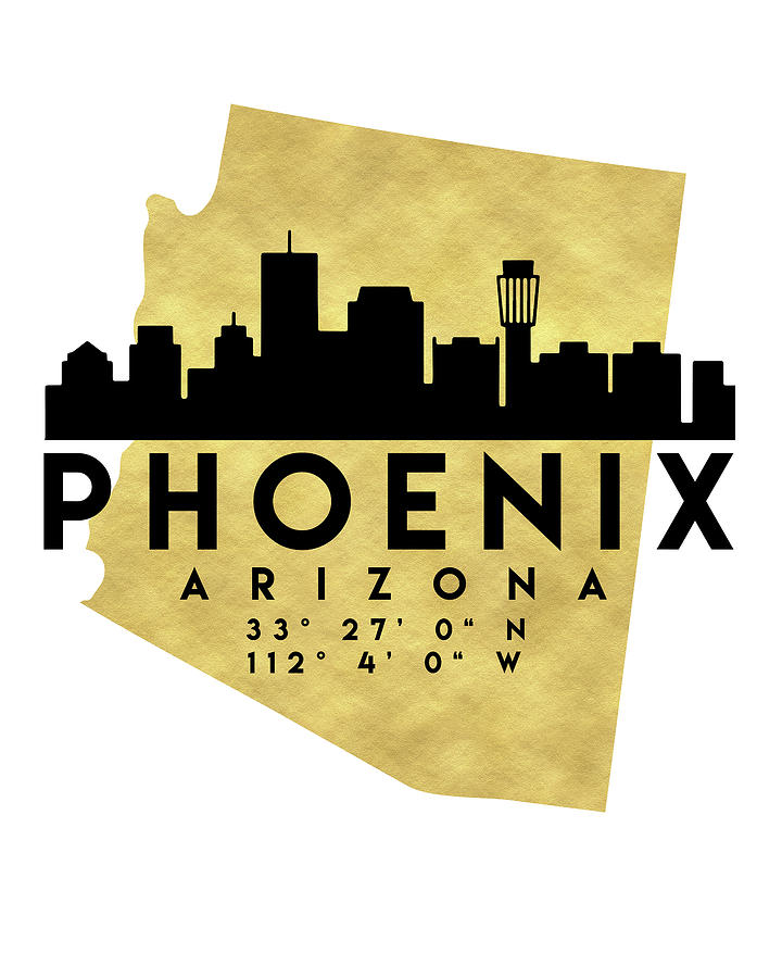Phoenix Arizona Silhouette City Skyline Map Art Digital Art by Emiliano ...