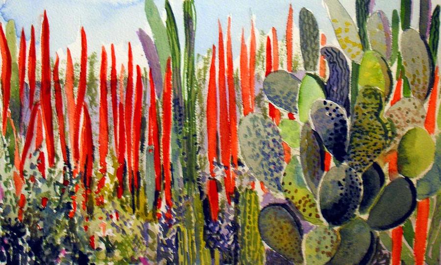 Phoenix Arizona Botanical Desert in Red Painting by Mindy Newman