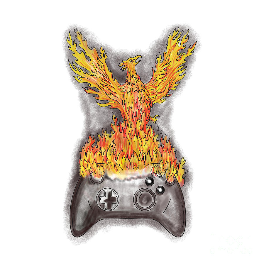 Phoenix Rising Over Game Controller Tattoo Digital Art