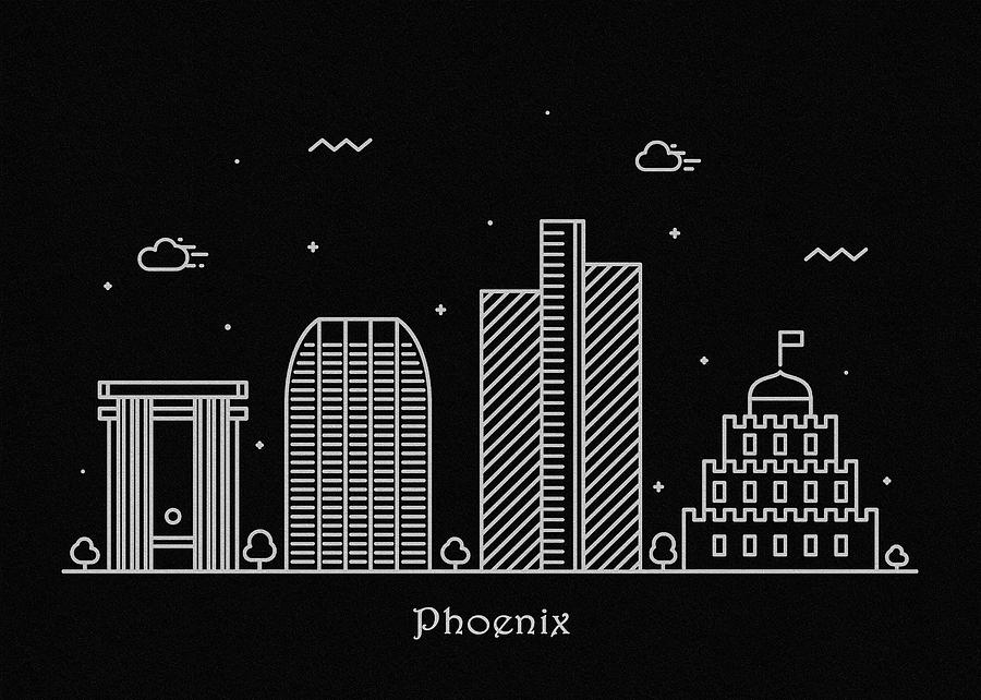 Phoenix Skyline Travel Poster Drawing by Inspirowl Design