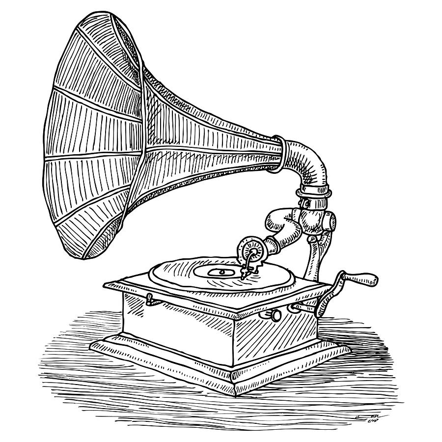 Music Drawing - Phonograph by Karl Addison