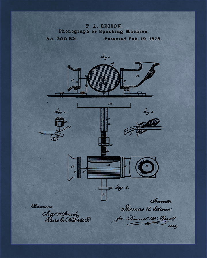 Phonograph or Speaking Machine Patent Drawing 1d Mixed Media by Brian Reaves