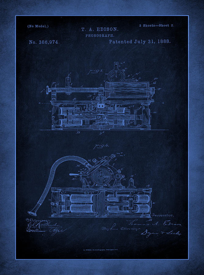 Phonograph Patent Drawing 2d Mixed Media by Brian Reaves
