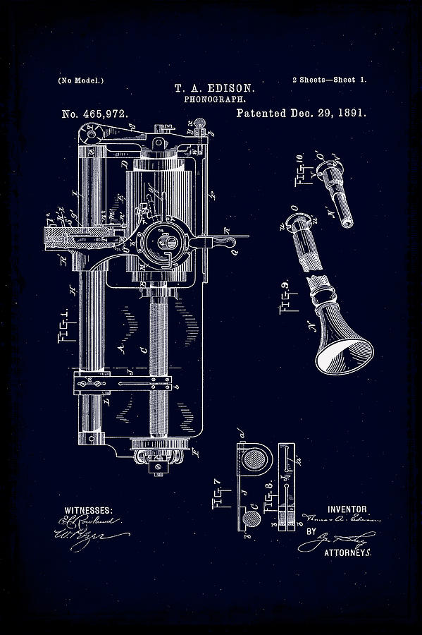 Phonograph Patent Drawing 4i Mixed Media by Brian Reaves - Fine Art America