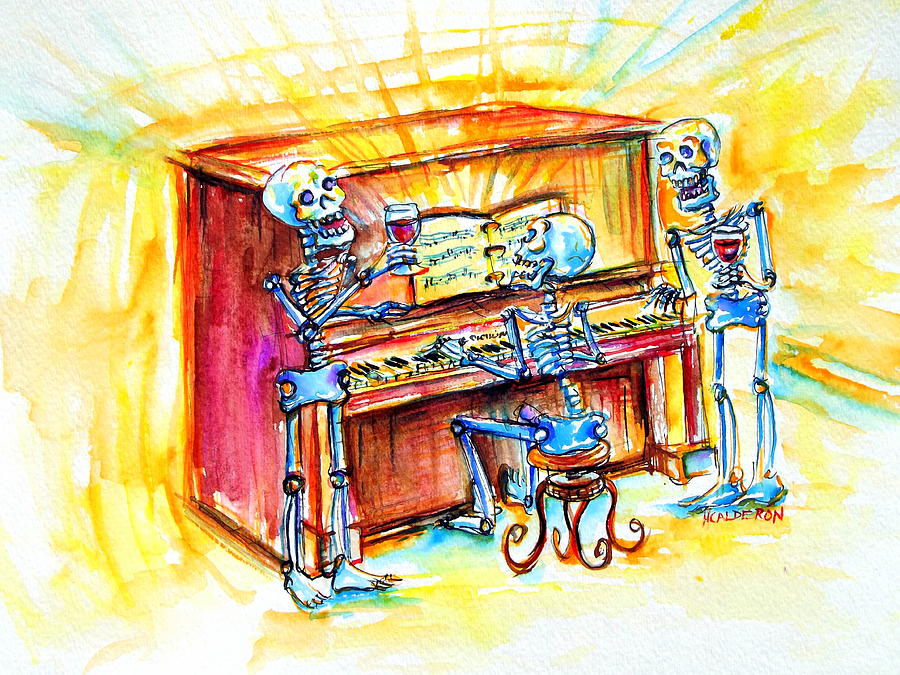 Skeleton Painting - Piano Man by Heather Calderon