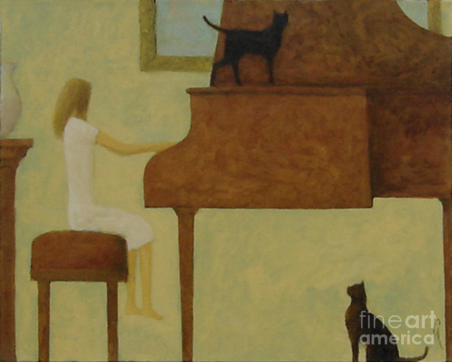 Cat Painting - Piano Two Cats by Glenn Quist