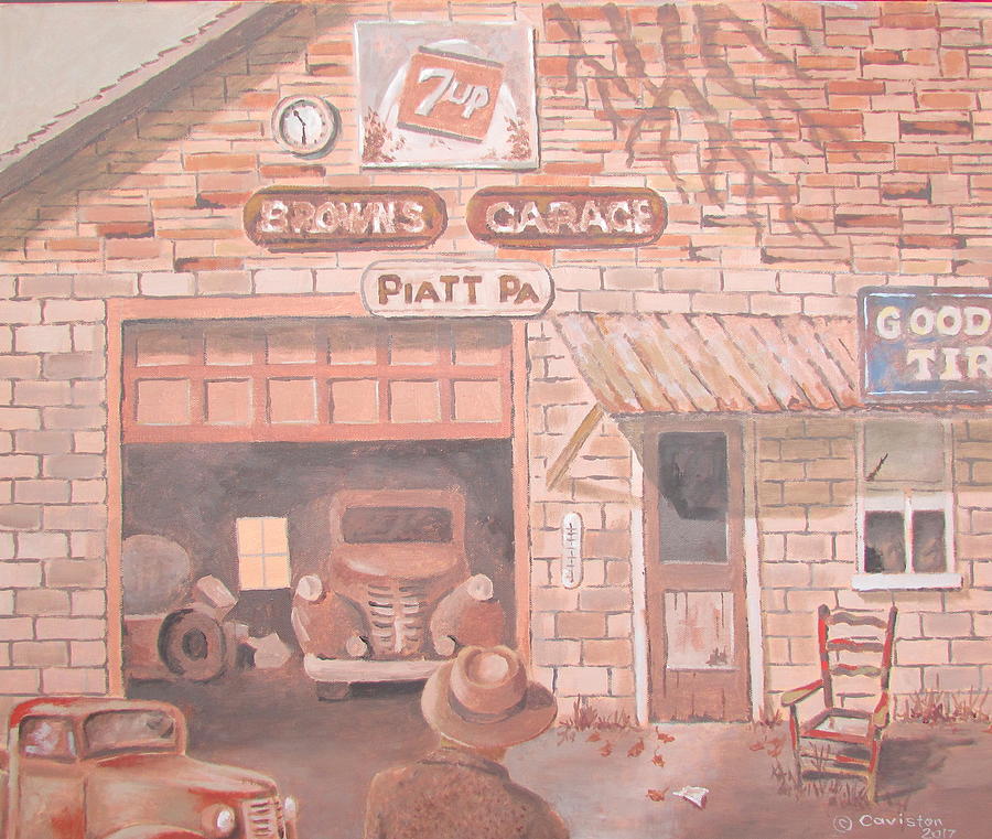 Piatt Pa. Garage Two Painting by Tony Caviston
