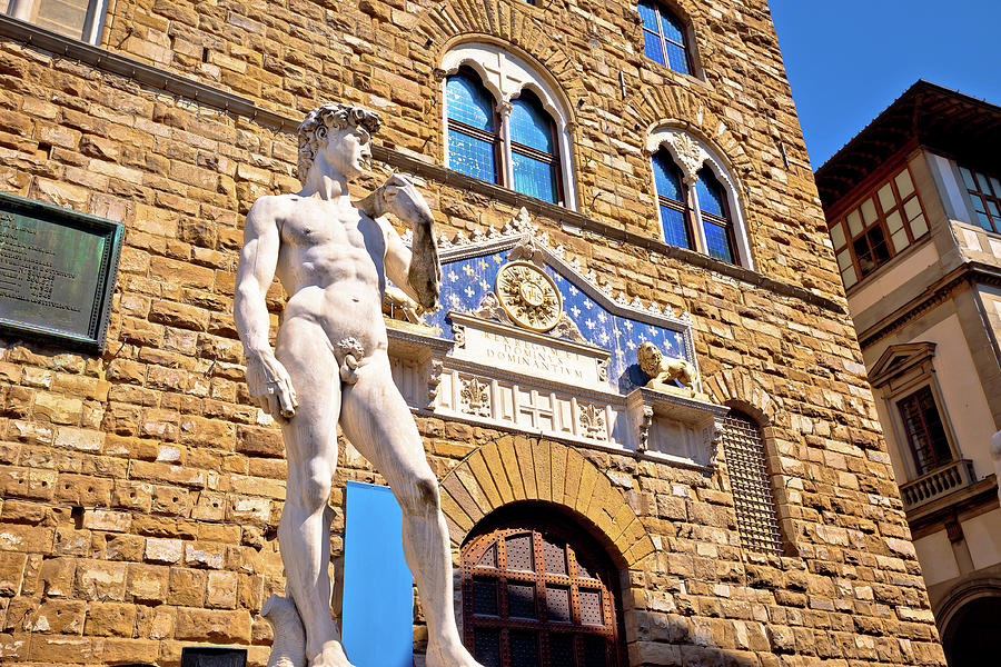 Piazza della Signoria statue of David by Michelangelo and Palazz Photograph by Brch Photography