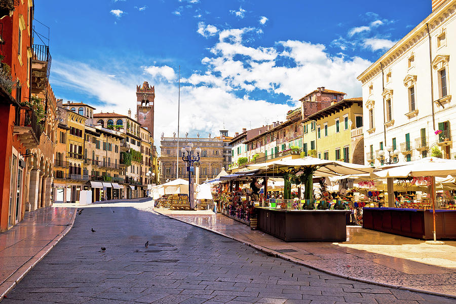 Piazza delle erbe in Verona street and market view Photograph by Brch Photography